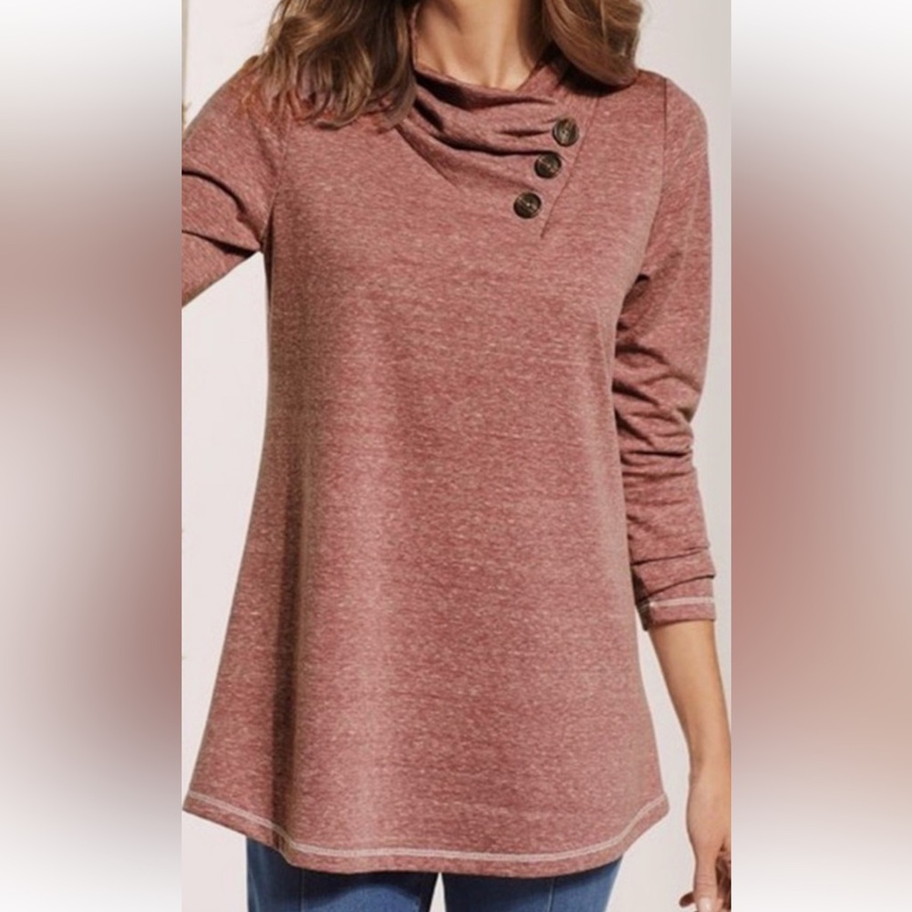 Soft Surroundings Women's Heathered Rose Button-Detail Tunic Sz L